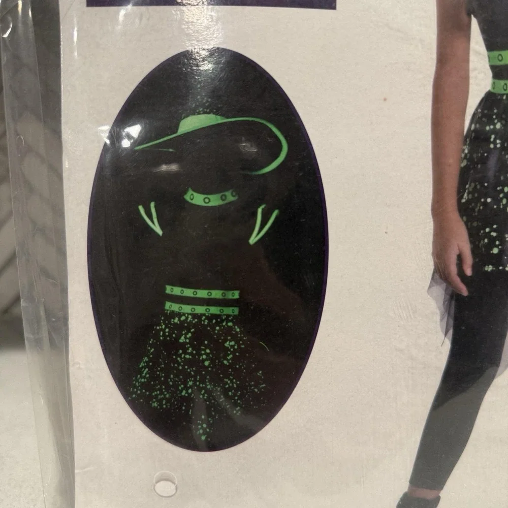 Midnight Mischief Witch Costume Kids L 12–14 Glow in Dark Hat Dress Halloween NW